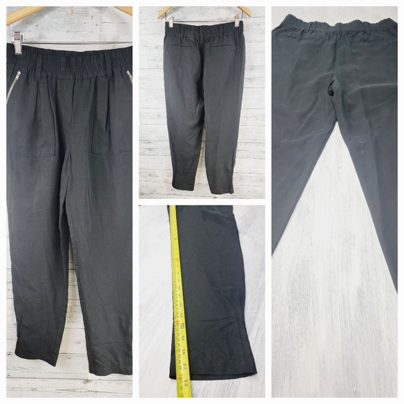 Sundance Zippered Pockets Black 100% Tencel Pleated Hem Size 6 Belt Loops EUC - Picture 8 of 8